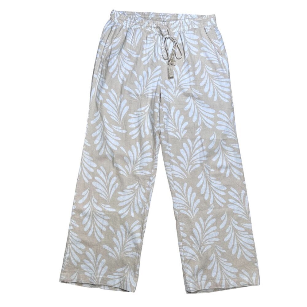 Ellen Tracy Large Linen Tassel Drawstring Pants Trousers Coastal Travel